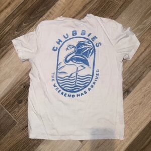 Chubbies White Tee with Blue Flamingo Graphic S